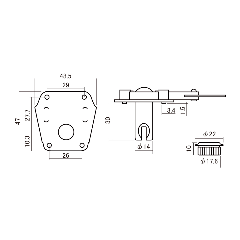 SCUD 3096NS 4L ニッケル ビンテージスタイル ベース用ペグ 寸法図・サイズ詳細