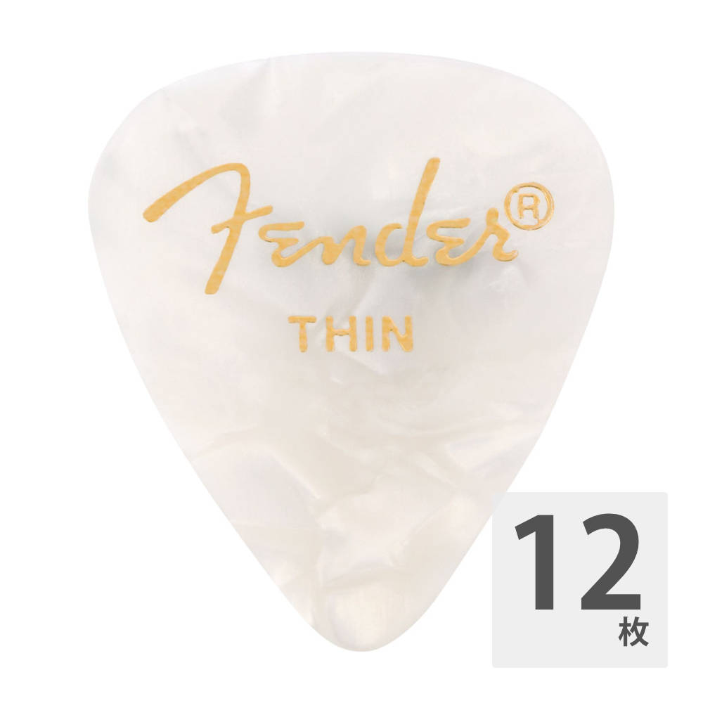 Fender 351 Shape White Moto Thin ギターピック 12枚入り
