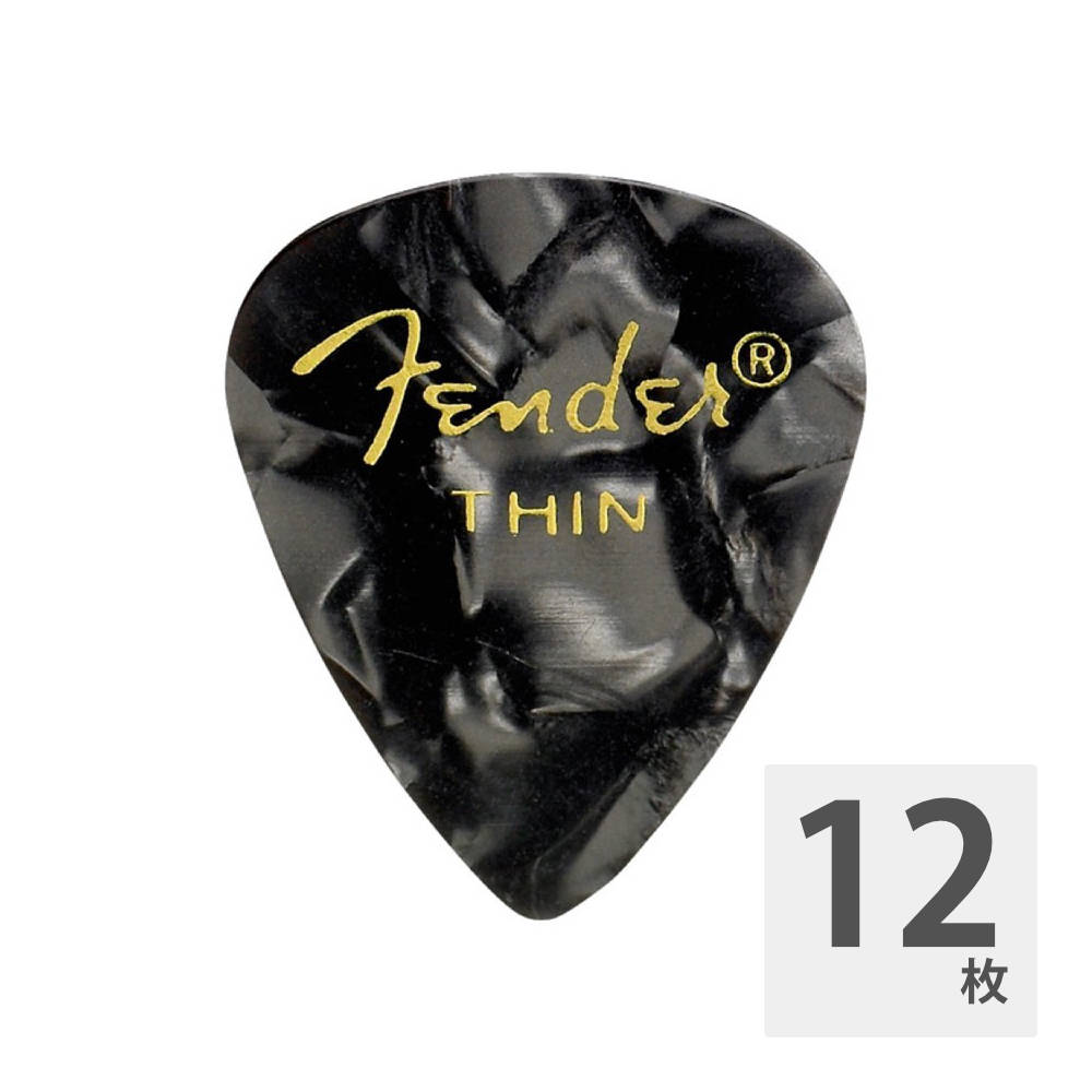Fender 351 Shape Black Moto Thin ギターピック 12枚入り