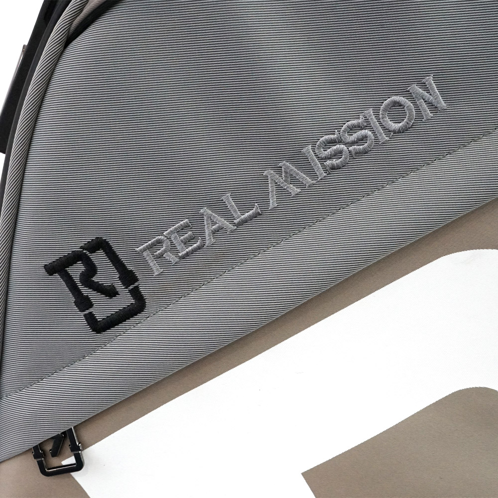 REAL MISSION（リアルミッション） Venus01-E Gray/Beige 防水 エレキギターケース・ギグケース 表面生地の質感・刺繍ロゴ