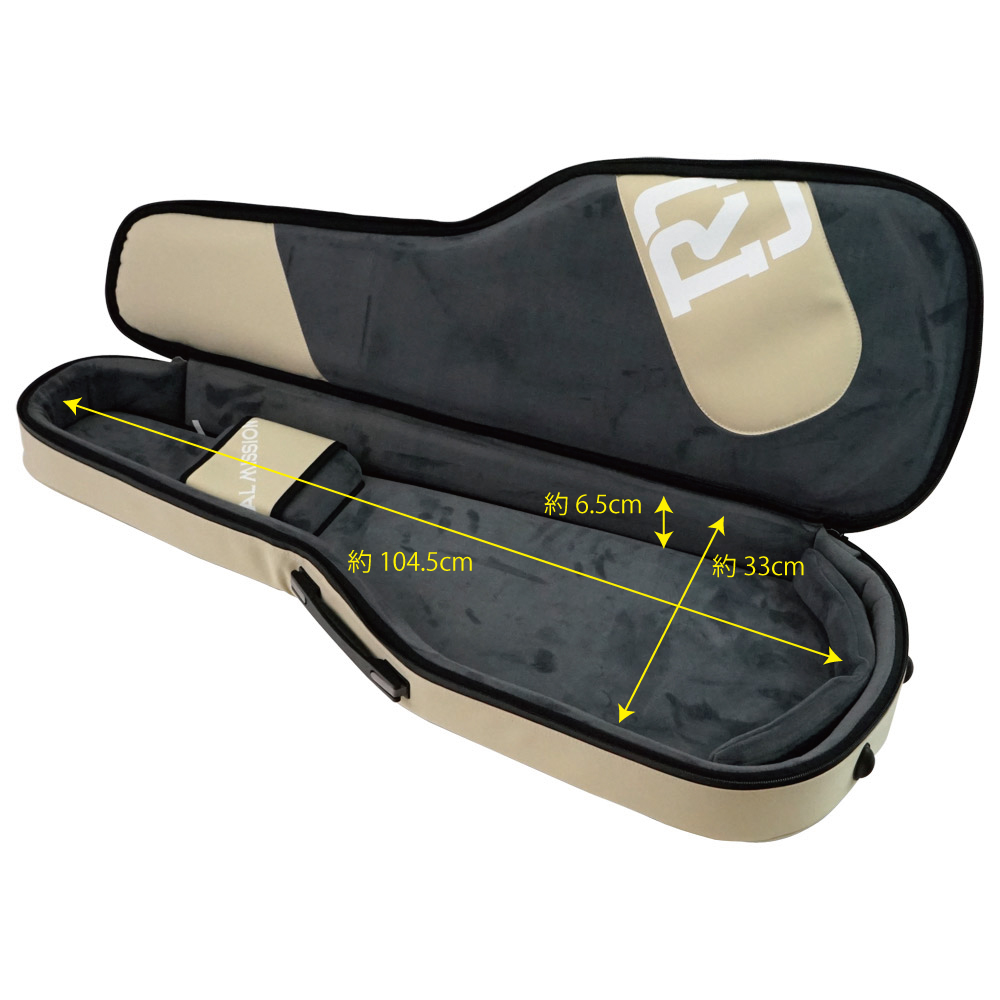 REAL MISSION（リアルミッション） Venus02-E Cream 防水 エレキギターケース・ギグケース 内部全体像・内寸・サイズ詳細