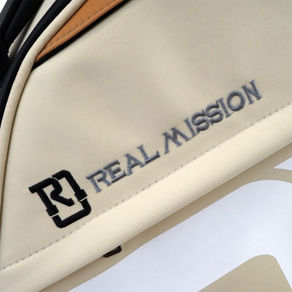 REAL MISSION（リアルミッション） Venus02-E Cream 防水 エレキギターケース・ギグケース 生地表面の質感、刺繍ロゴ