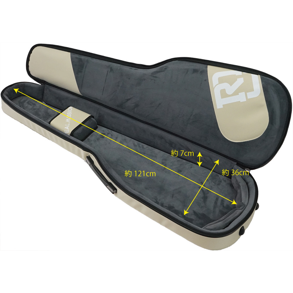 REAL MISSION(リアルミッション) Venus02-B Cream 防水 エレキベースケース・ギグケース 内部全体像・内寸・サイズ詳細