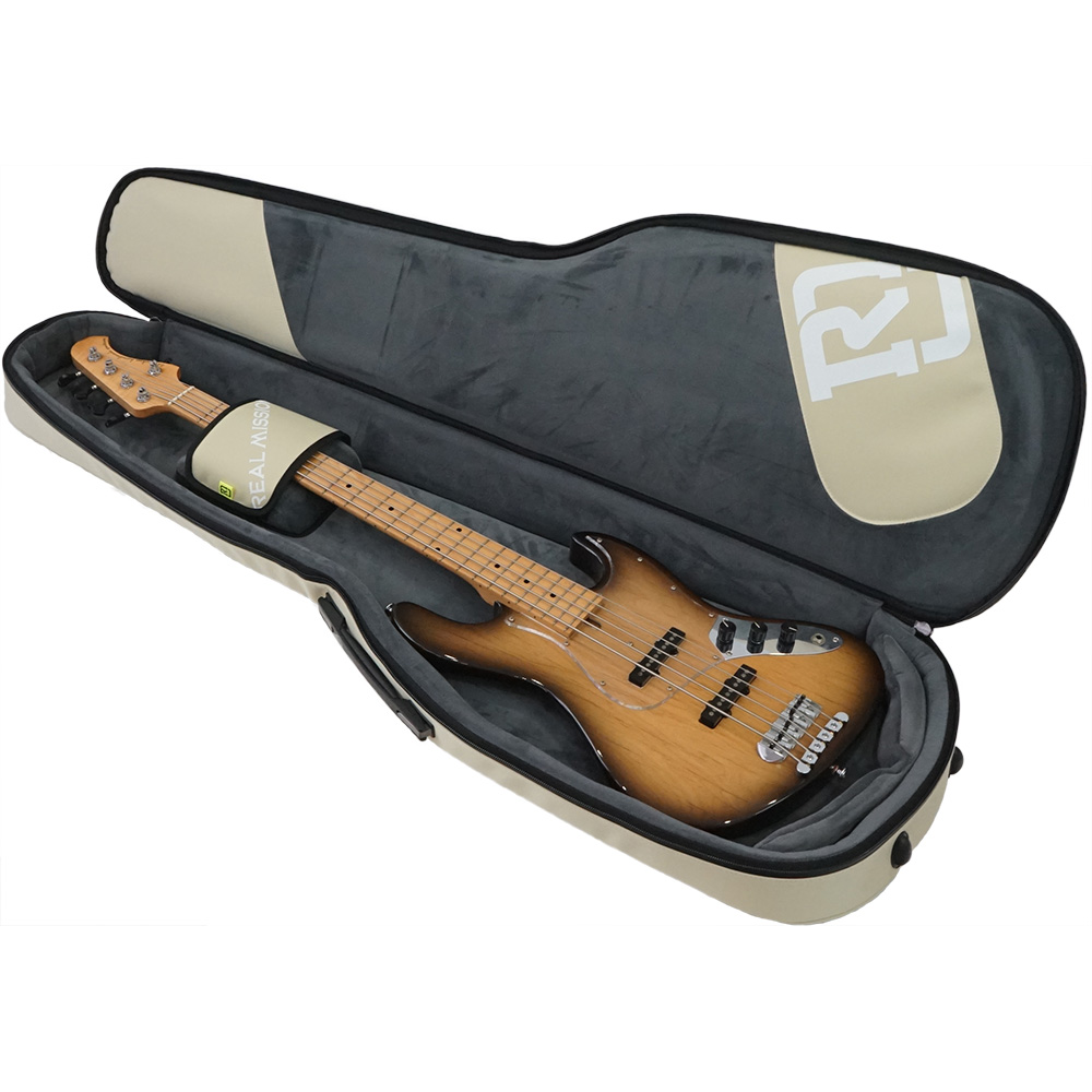 REAL MISSION(リアルミッション) Venus02-B Cream 防水 エレキベースケース・ギグケース ジャズベースタイプを収納した例