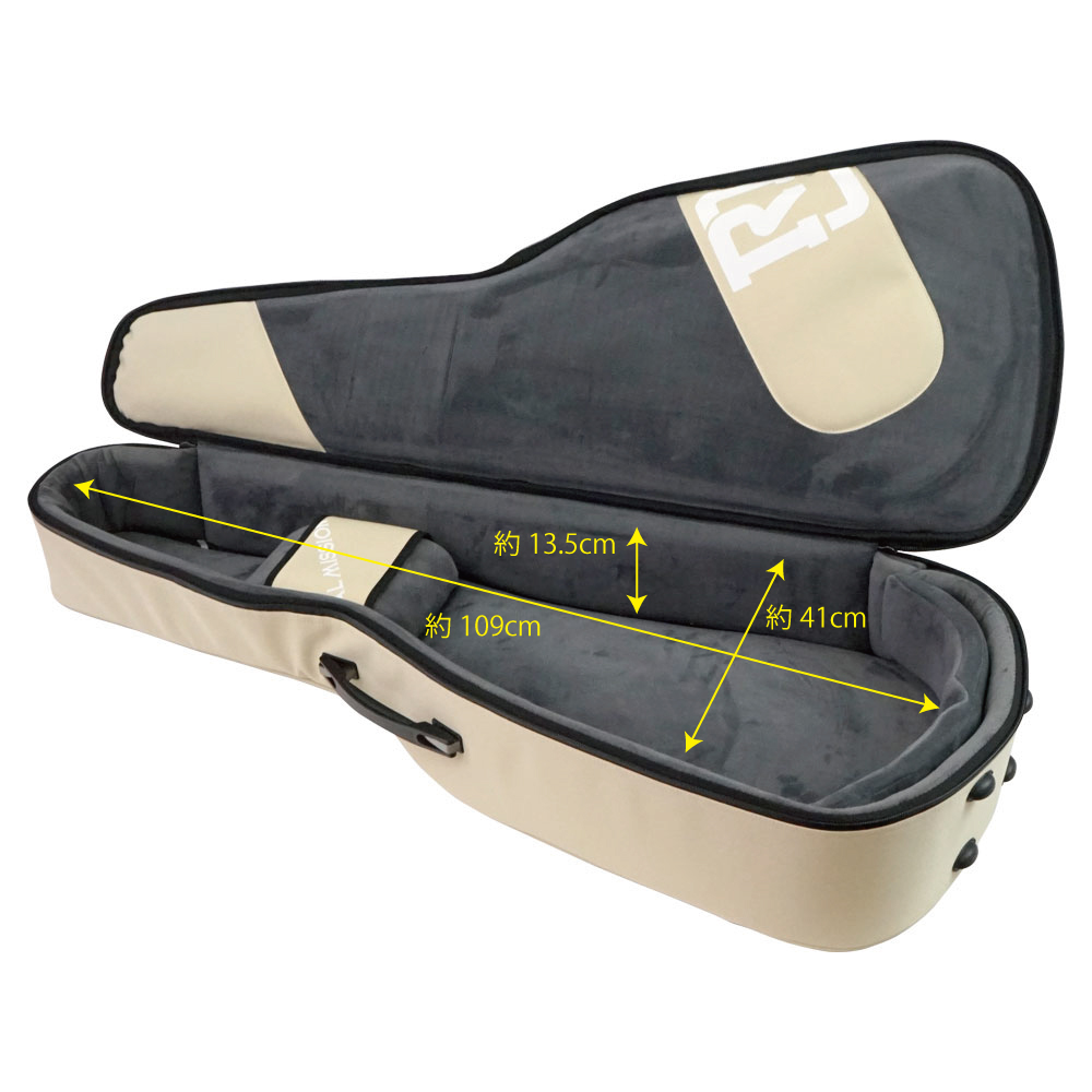 REAL MISSION（リアルミッション） Venus02-D Cream 防水 アコースティックギターケース・ギグケース・アコギケース 内部全体像・内寸・サイズ詳細