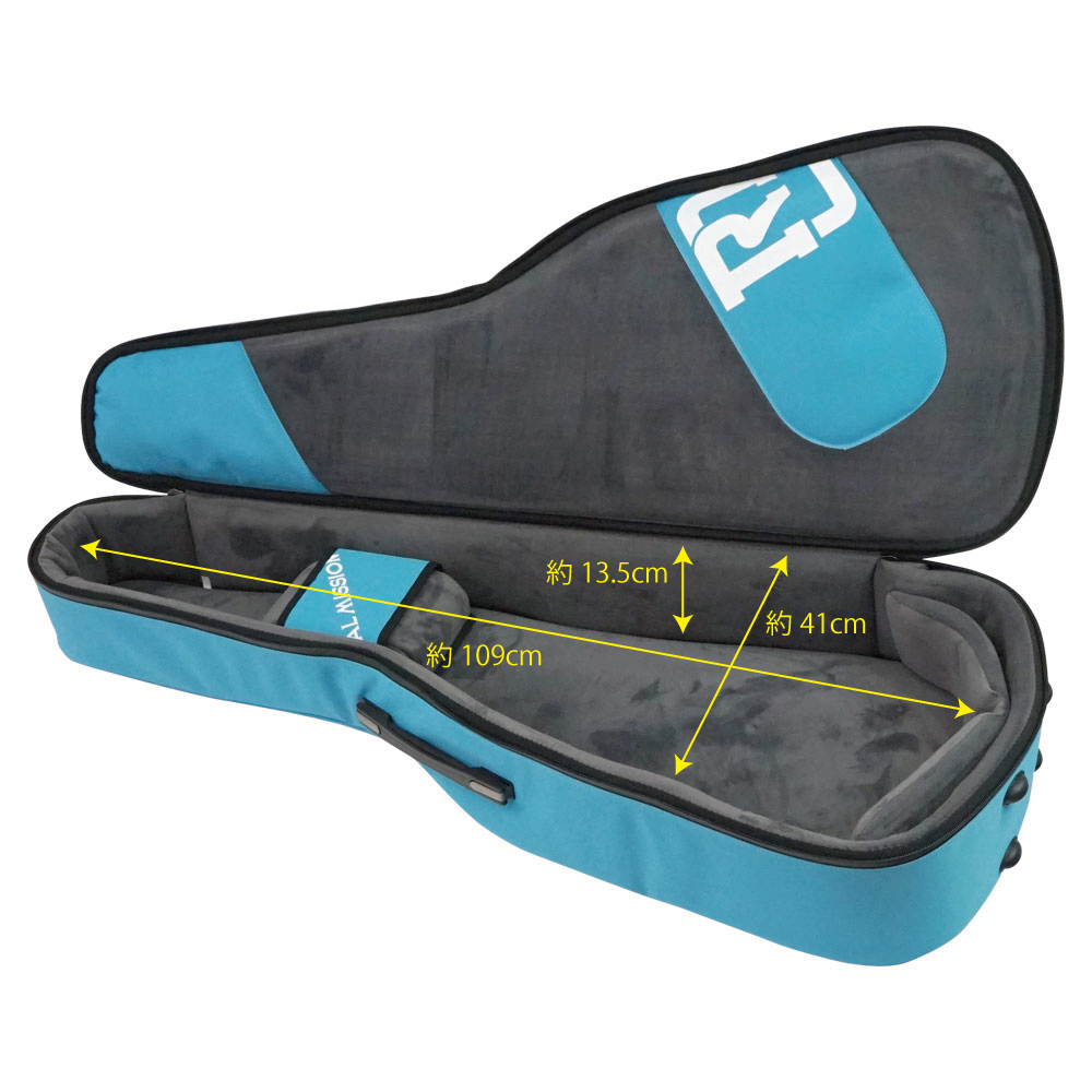 REAL MISSION（リアルミッション） Venus05-D Light blue 防水 アコースティックギターケース・ギグケース・アコギケース 内部全体像・内寸・サイズ詳細