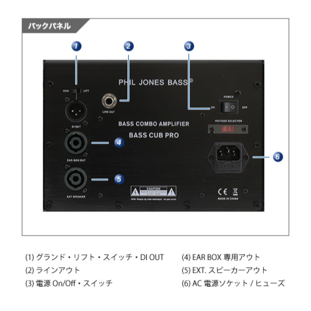 PHIL JONES BASS Bass CUB Pro Black ベースアンプ キャリングバッグ付き 入出力部、詳細の画像