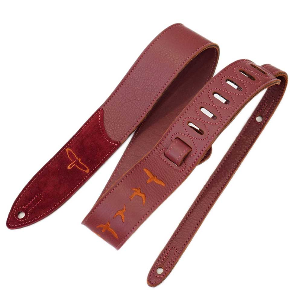 PRS Premium Leather Strap Birds Embroidery Burgundy ギターストラップ プレミアムレザー バードインレイ柄 バーガンディー