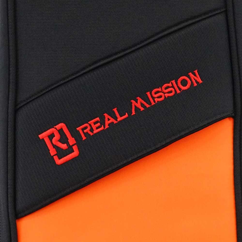 REAL MISSION Lauren02-D RED/ORANGE アコースティックギターケース ロゴ刺繍部分アップ画像