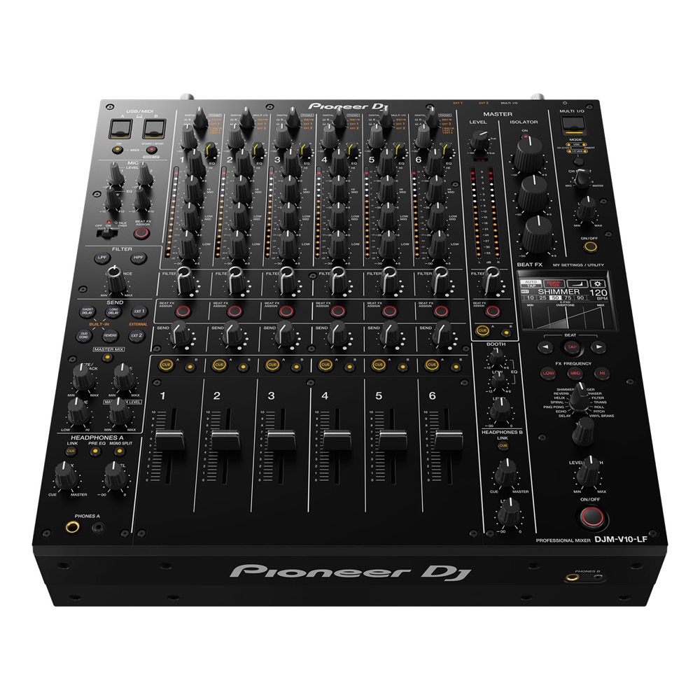 Pioneer DJ DJM-V10-LF 6channel DJ MIXER 6ch プロフェッショナルDJミキサー ロングフェーダー仕様 斜め前アングル画像
