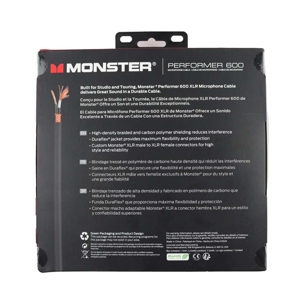 MONSTER CABLE P600-M-20 約6m マイクケーブル パッケージ裏