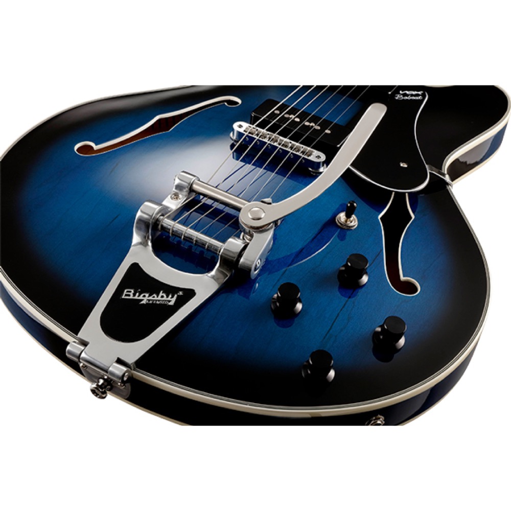 VOX Bobcat BC-V90B BL with Bigsby ソープバータイプPU2基搭載 ビグスビーブリッジ セミアコースティックギター ビグスビーアップ画像