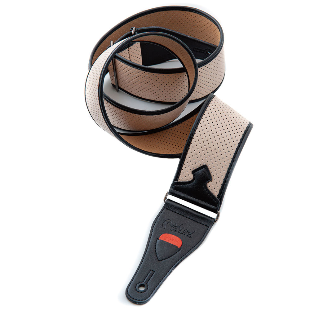 RightOn! STRAPS MONTE-CARLO Vintage White ギター・ベース用ストラップ ライトンオン 巻いた画像 バインディングを施した滑らかなエッジは柔らかくて心地良く、柔軟なパッド層で快適