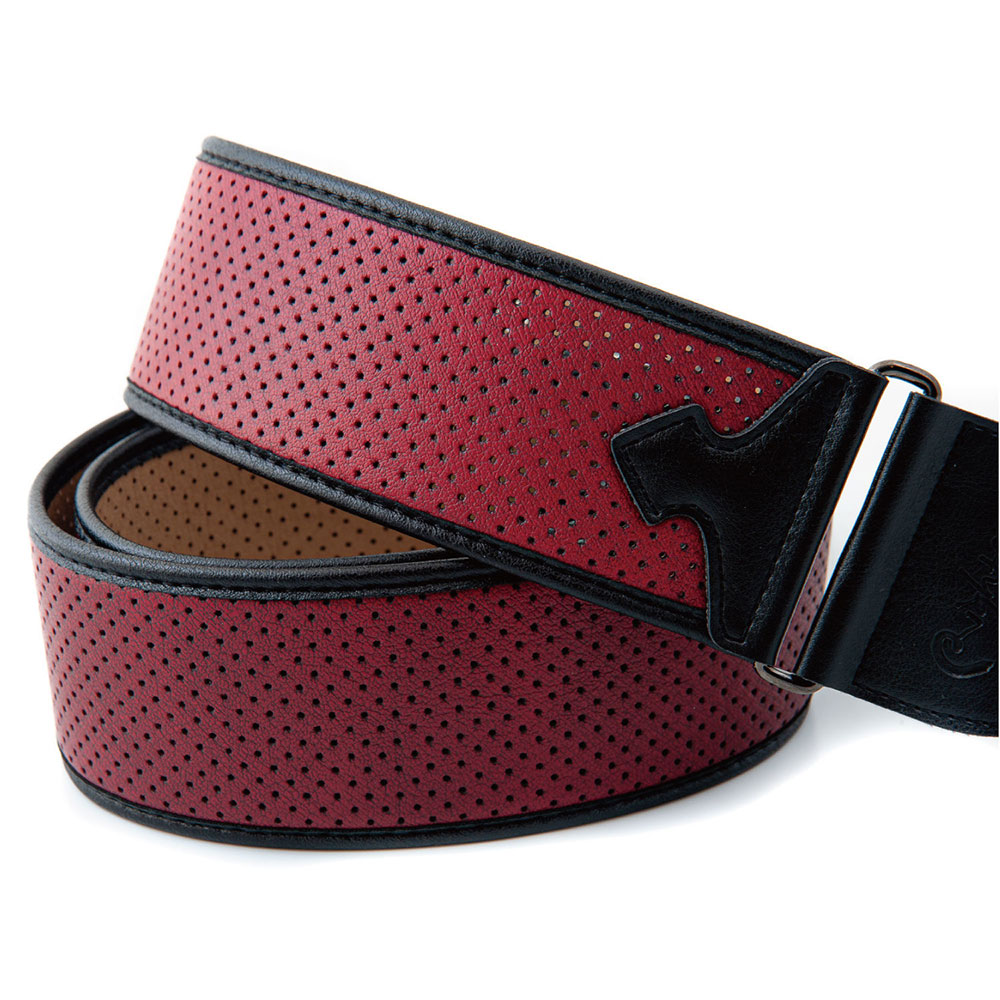 RightOn! STRAPS MONTE-CARLO Red ギター・ベース用ストラップ ライトンオン 巻いた画像