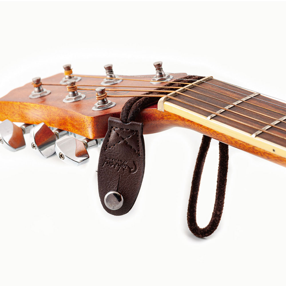 RightOn! STRAPS NECK STRAPLINK PRO Brown ストラップアダプター ヘッドストックに巻き付けた画像