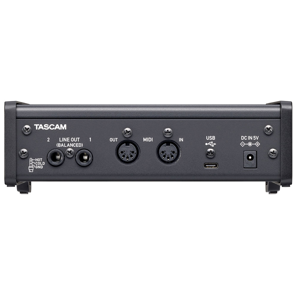 TASCAM US-2x2HR USBオーディオ MIDI インターフェース 背面パネル入出力端子画像