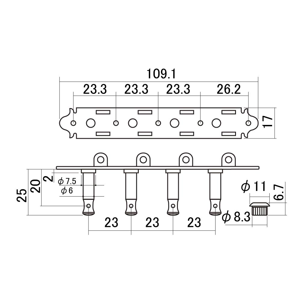 SCUD MF-40RNS Fモデルマンドリン用ペグ 逆巻き サイズ説明画像