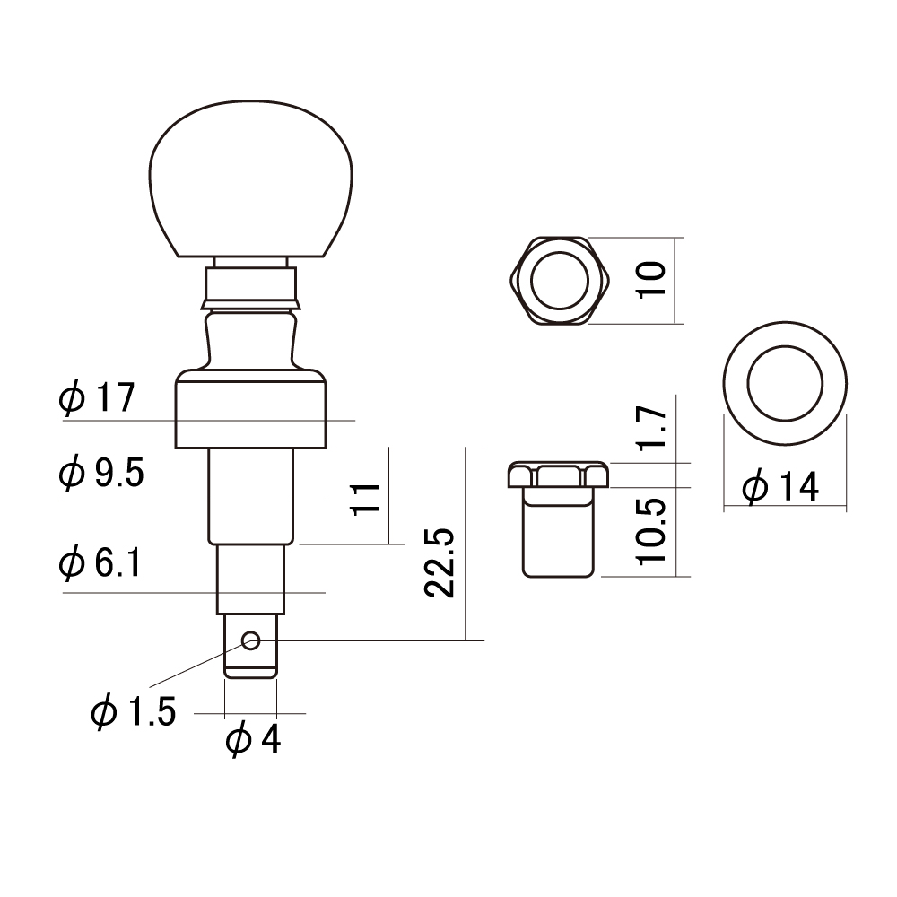 SCUD P-140 バンジョーペグ 1-4弦用 サイズ説明画像