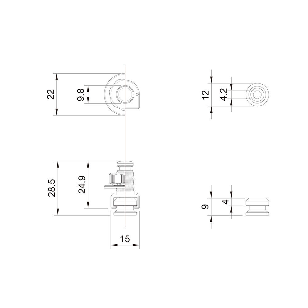 ESP STRAP LOCK ESL-01 Gold ストラップロックピン 寸法図