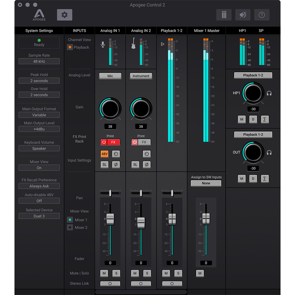 Apogee Duet 3 オーディオインターフェイス Apogee Control 2ソフトウェア