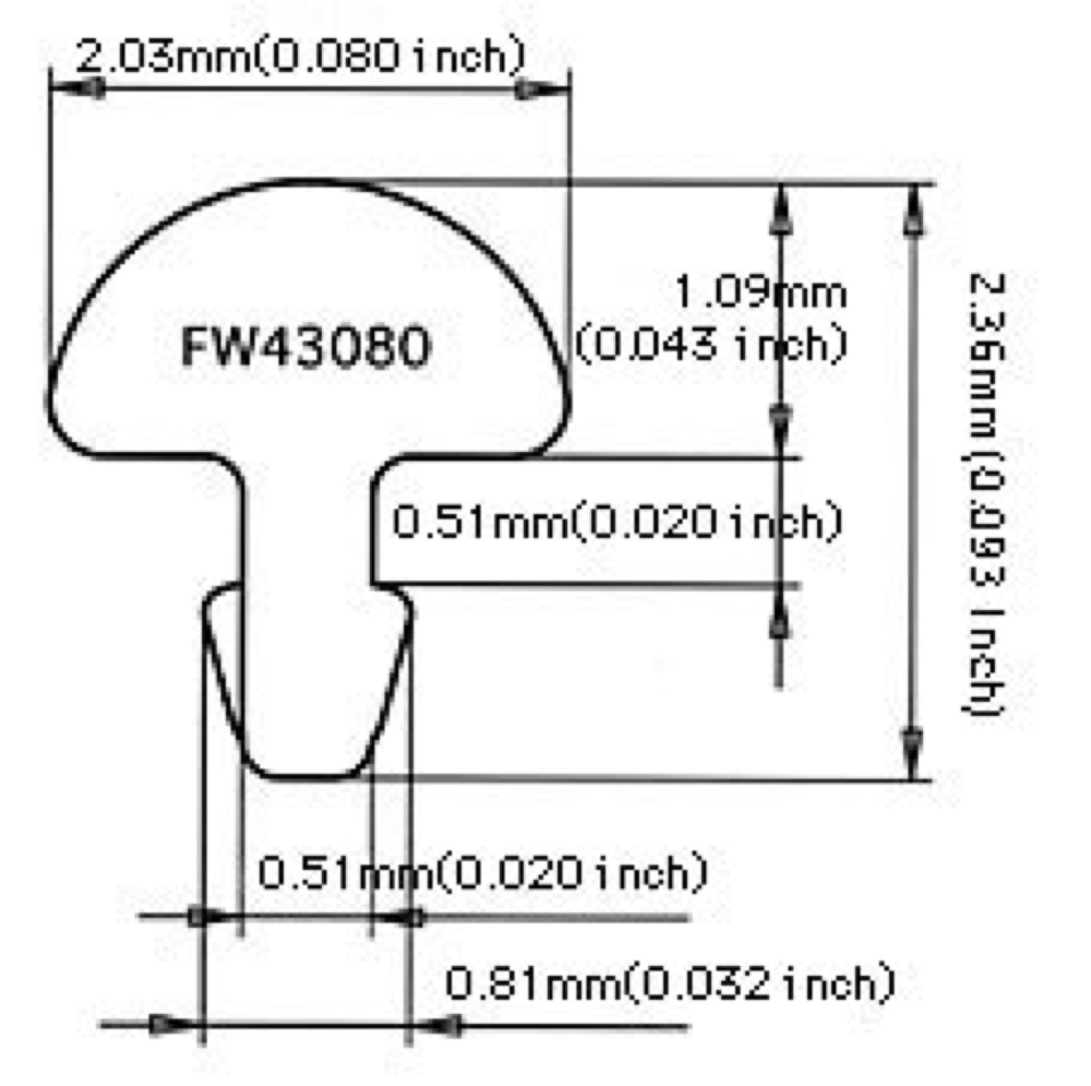 Jescar Frets #43080 Stainless 24pcs set No.945 フレット サイズ図画像