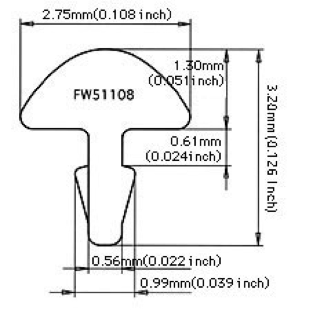 Jescar Frets #51108 Stainless 24pcs set No.943 フレット サイズ図画像