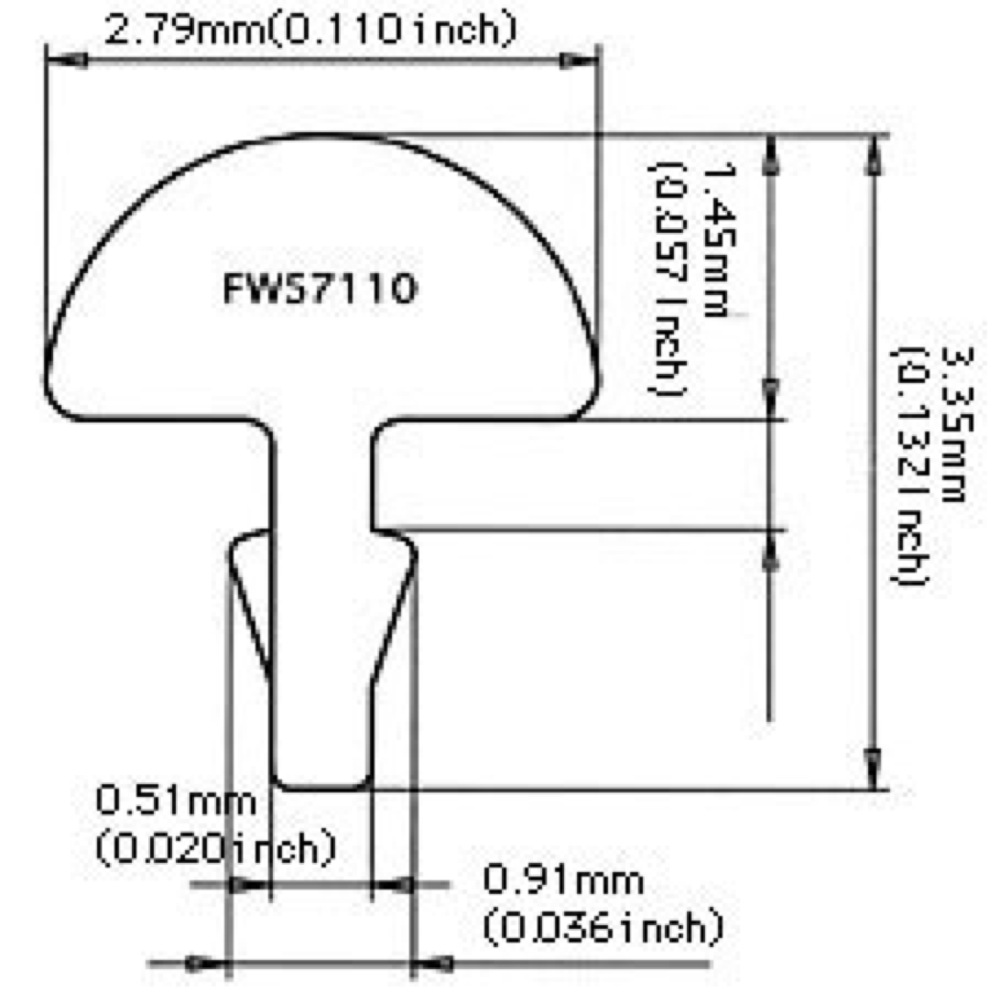 Jescar Frets #57110 Stainless 24pcs set No.947 フレット サイズ図画像