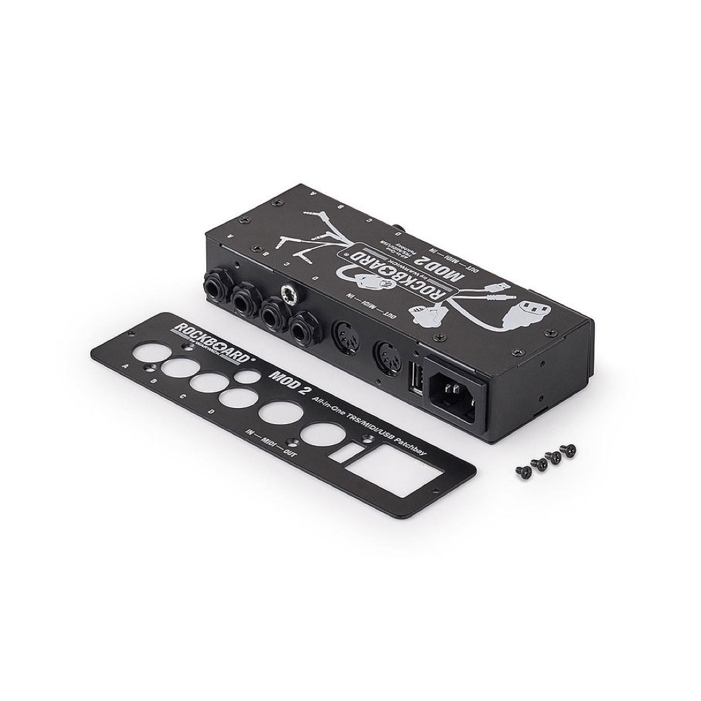 RockBoard RBO B MOD 2 V2 All-in-One TRS MIDI & USB Patchbay ペダルボード用 パッチベイ 正面パネル画像