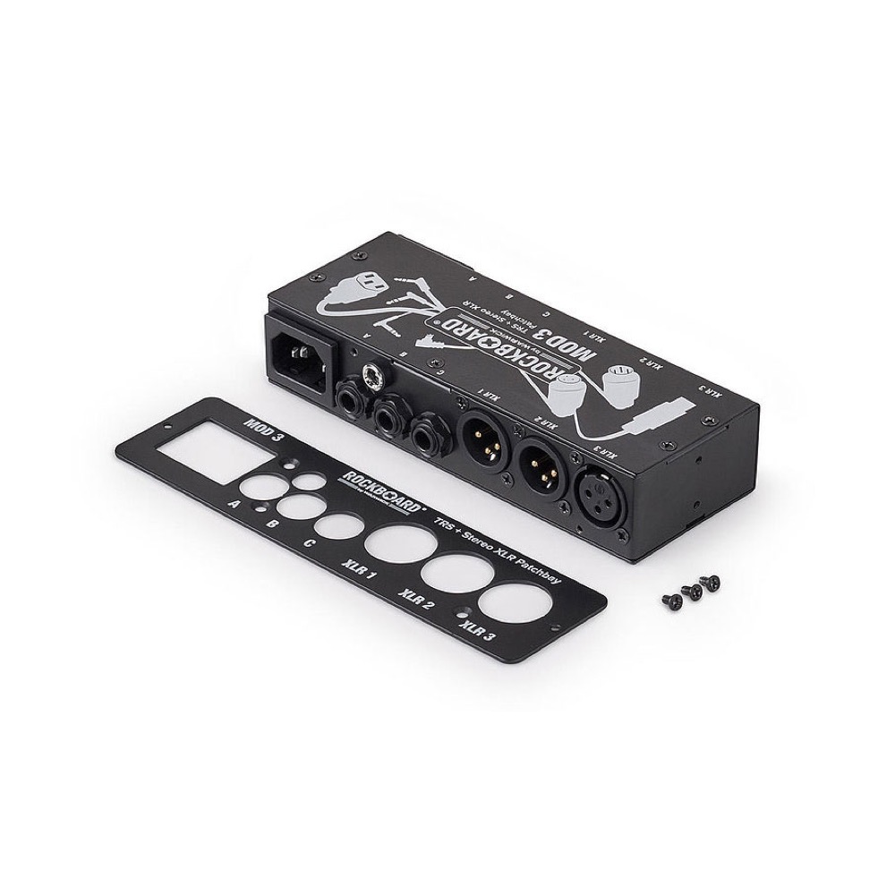 RockBoard RBO B MOD 3 V2 All-in-One TRS ＆ XLR Patchbay for Vocalists ＆ Acoustic Players ペダルボード用 パッチベイ 正面パネル画像