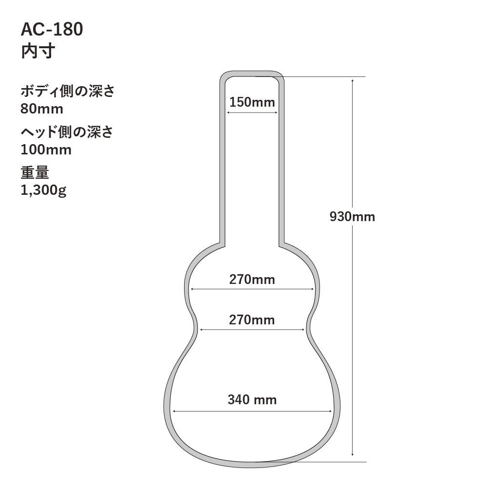 A.A.A. by HOSCO AC-180NV ミニギター用ケース 寸法図