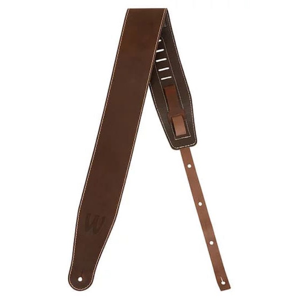 WARWICK Teambuilt Genuine Leather Bass Strap Brown Blind Embossing ベースストラップ 全体画像