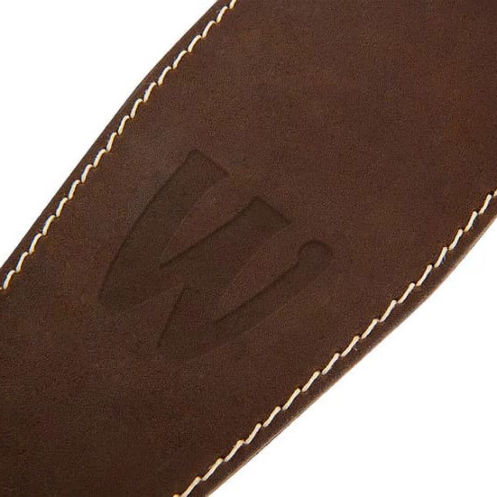 WARWICK Teambuilt Genuine Leather Bass Strap Brown Blind Embossing ベースストラップ ロゴ 拡大画像