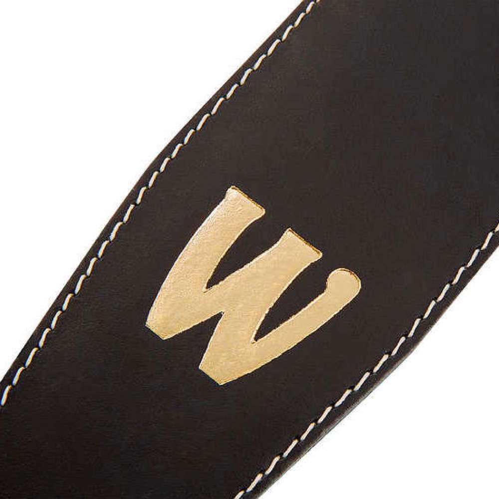 WARWICK Teambuilt Genuine Leather Bass Strap Black Gold Embossing ベースストラップ ロゴ拡大画像