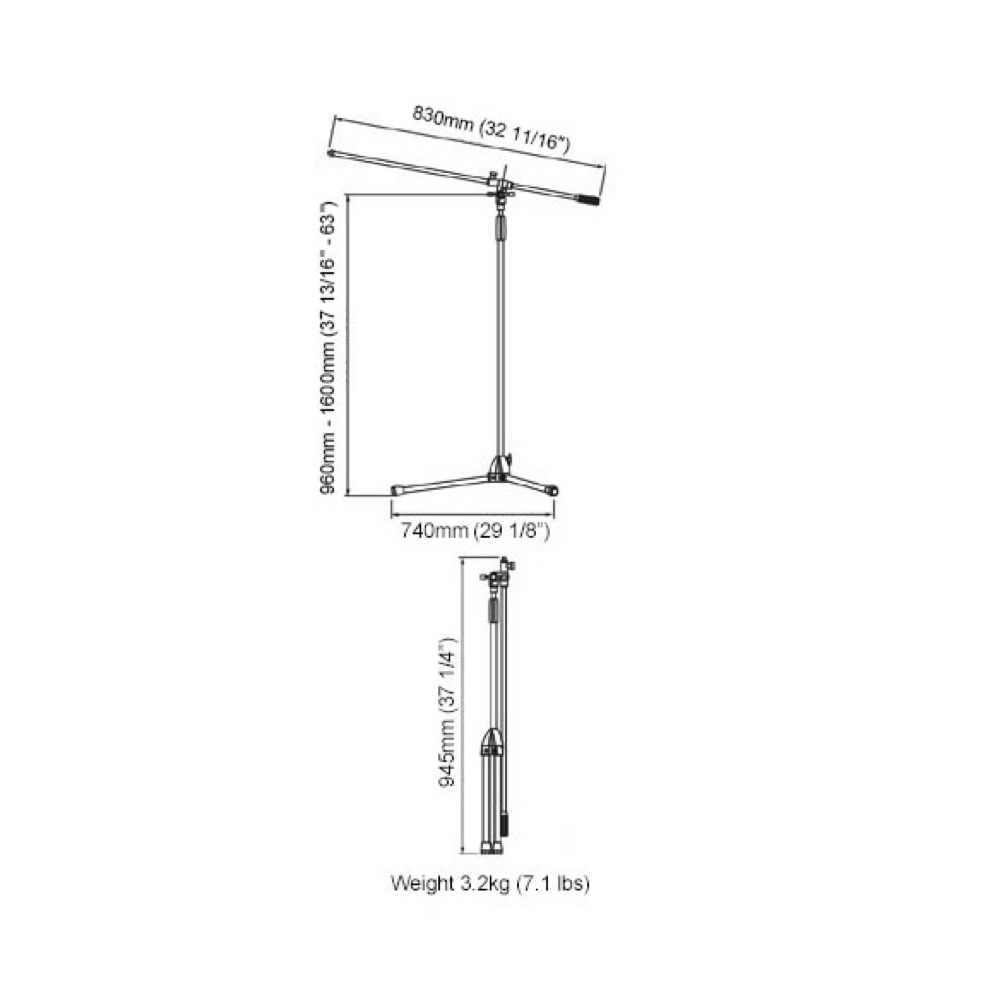TAMA MS205 Boom Stands ブームマイクスタンド 寸法図