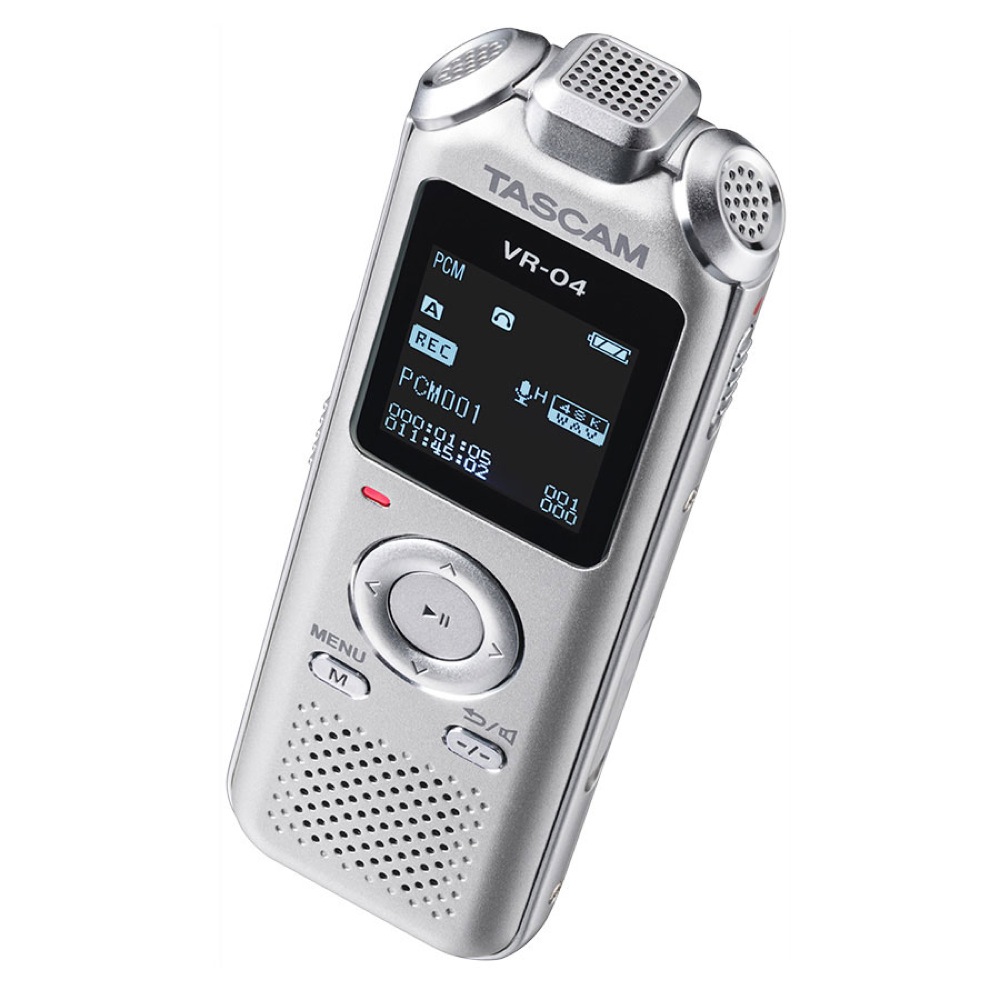 TASCAM VR-04-S シルバー ワイドFMチューナー搭載 ボイスレコーダー 全体像