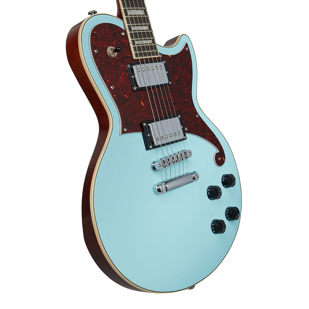 D'Angelico Premier Atlantic Sky Blue Top Natural Mahogany Back and