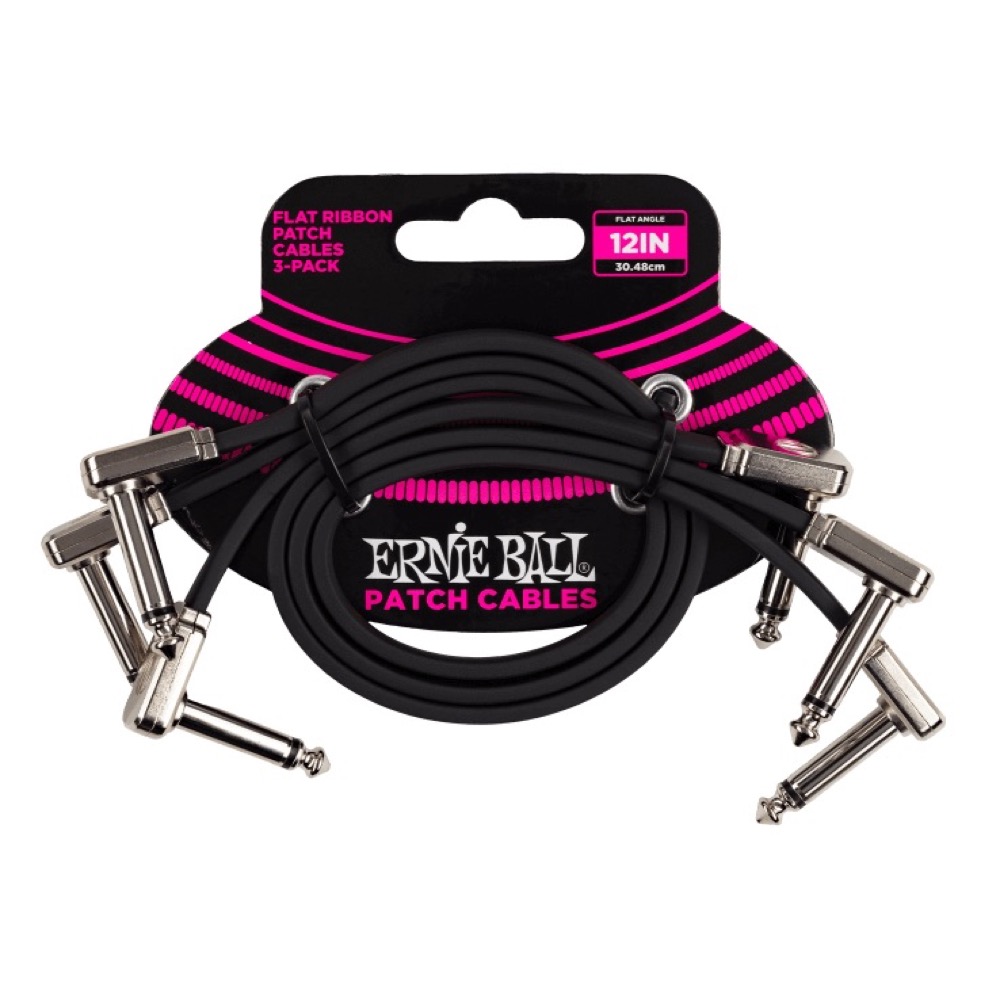 ERNIE BALL 6222 12" Flat Ribbon Patch Cable 3-Pack Black フラットパッチケーブル