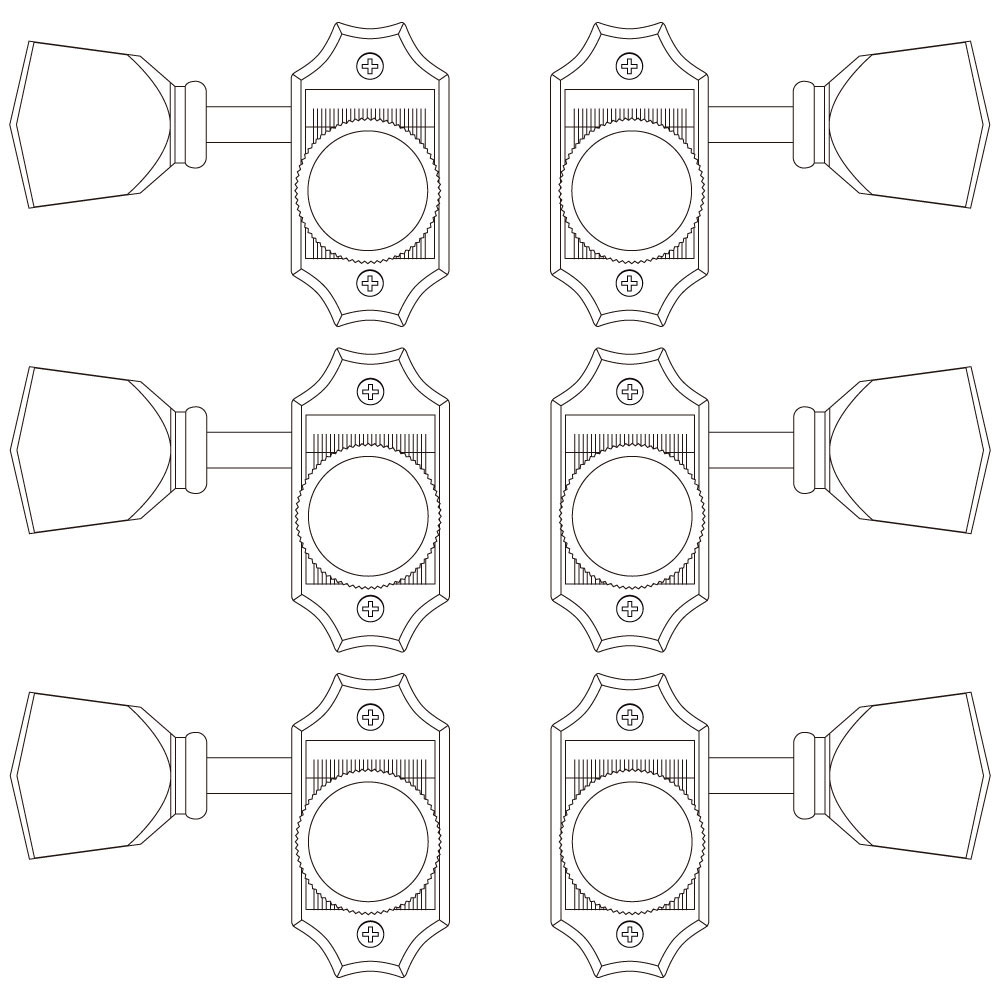 GROVER 533GK Gold Keystone Button 3:3 Vintage Locking 533 Series ギター用ペグ 全体画像 イラスト