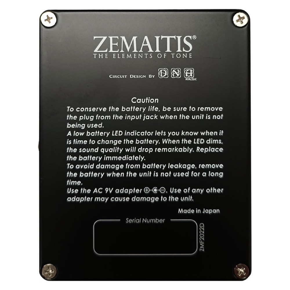ZEMAITIS ZMF2022D Metal Front Overdrive Pedalオーバードライブ ギターエフェクター 背面画像