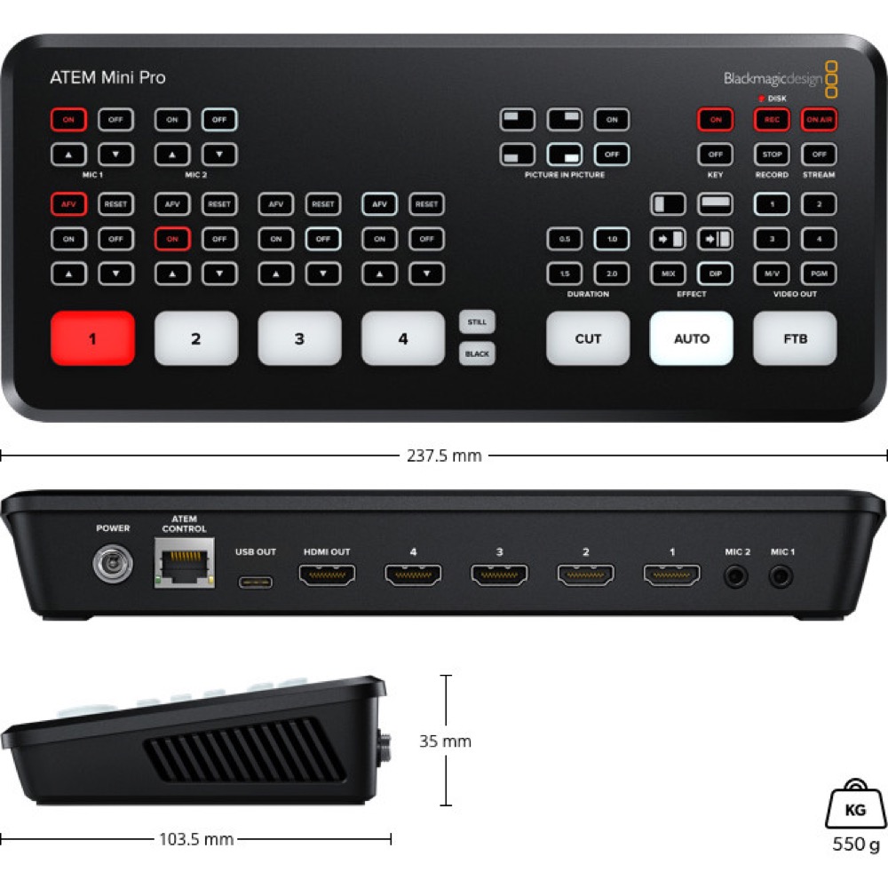 Blackmagic Design ATEM Mini Pro ライブプロダクションスイッチャー 国内正規品 寸法図