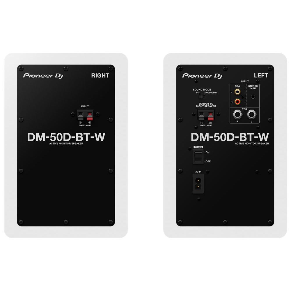 Pioneer DJ DM-50D-BT-W White Bluetooth搭載 パワードモニタースピーカー 1ペア(2台) ホワイト 白 背面画像