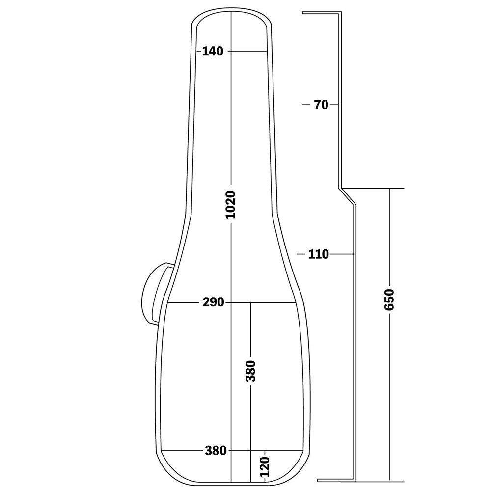 KIKUTANI GVB-30C BLK クラシックギター用ギグバッグ サイズ詳細