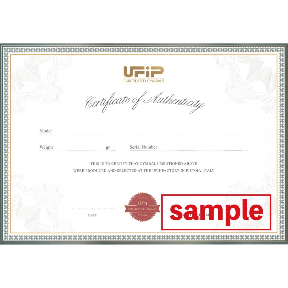 UFiP OMNIA ALBERTO SET 1 (18' CRASH + 20' CRASH) シンバルセット 認定書サンプル
