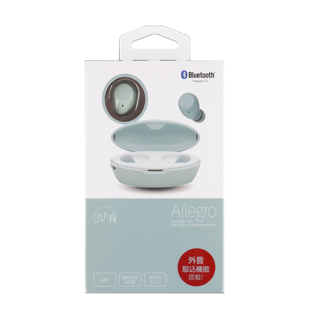 たのしいかいしゃ TA-AG01TW AGR Allegro TWS Bluetooth外音取込イヤホン アンティークグリーン 詳細画像
