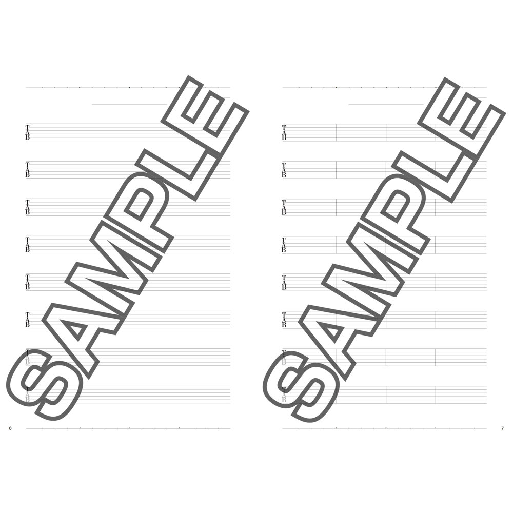 ギターのためのコピーできる譜面用紙セット アルファノート TAB譜サンプル画像