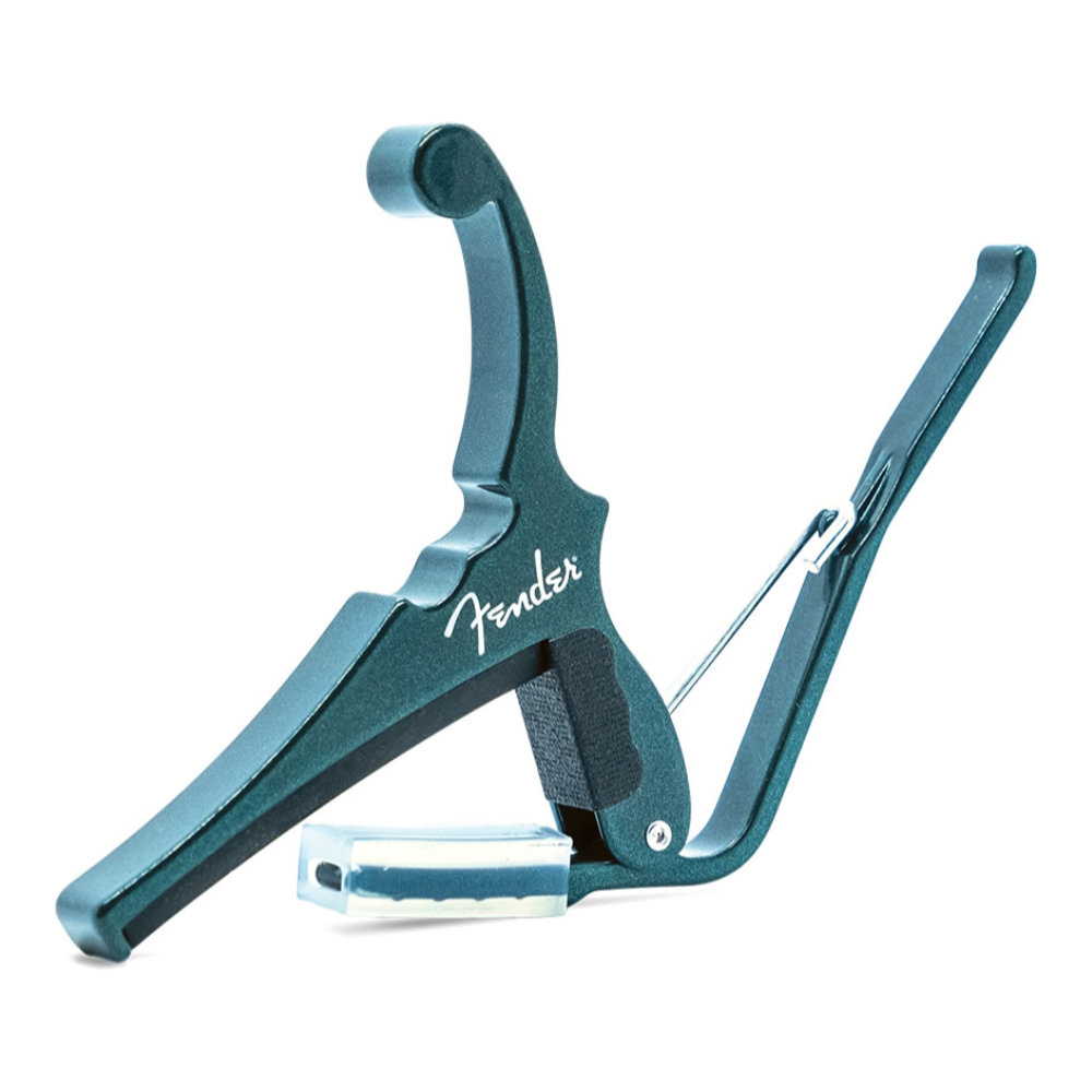 Kyser KGEFSHGA Fender Classic Color Quick-Change Electric Capo Sherwood Green ギター用カポタスト フェンダーロゴ側画像