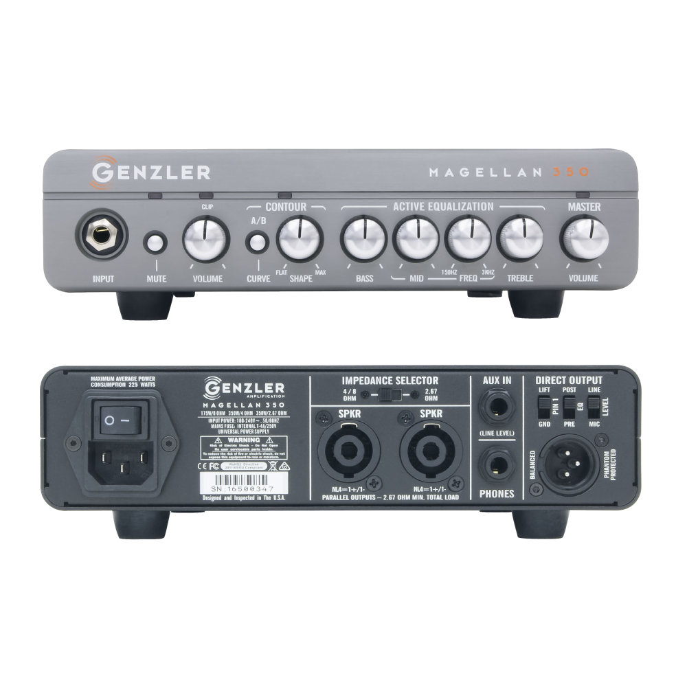 GENZLER MAGELLAN350 + BA10-2 -S2【MG350-BA10 COMBO-S2】ベースアンプ ヘッド部前面と背面画像