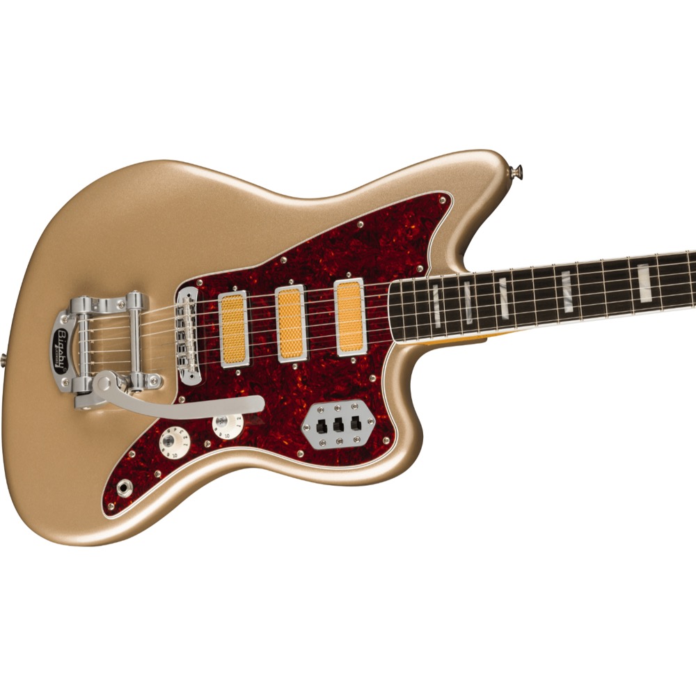 Fender Gold Foil Jazzmaster EB Shoreline Gold エレキギター 斜めアングル画像