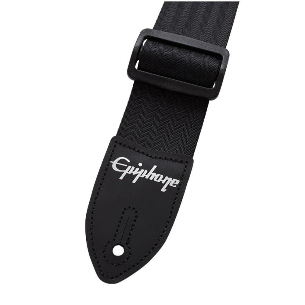 EPIPHONE AEST-SBLK SEATBELT GUITAR STRAP BLACK ギターストラップ ロゴ部分画像