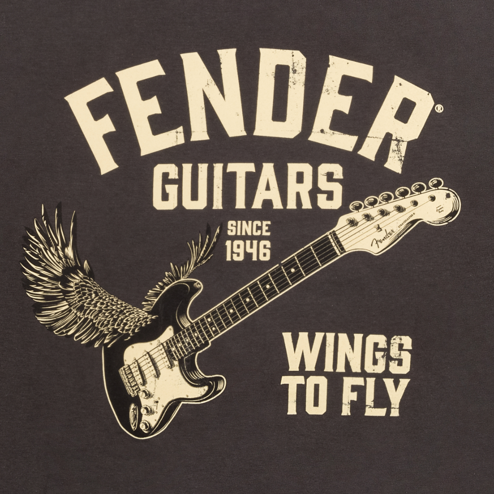 Fender フェンダー WINGS TO FLY T-SHIRT VBL M ヴィンテージ ブラック デザイン図